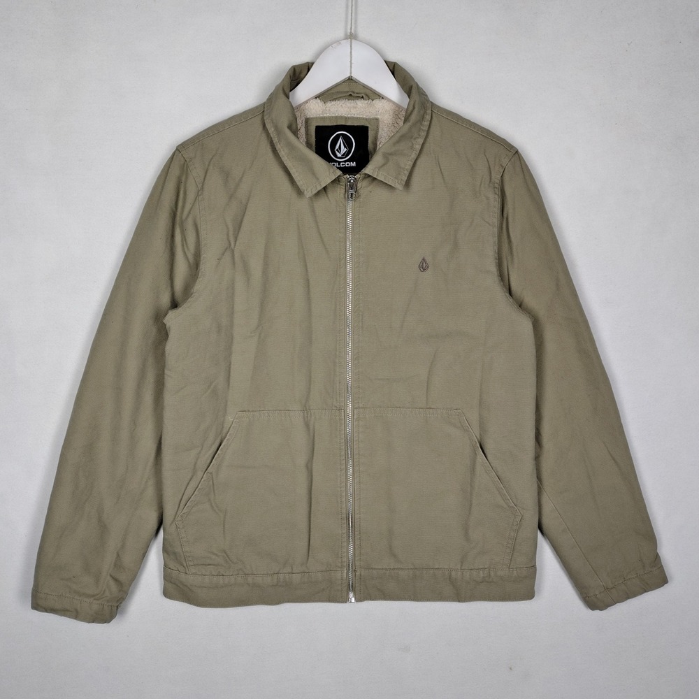 Volcom Fleece Lined Canvas Zip Jacket Olive Green Small 000800486630